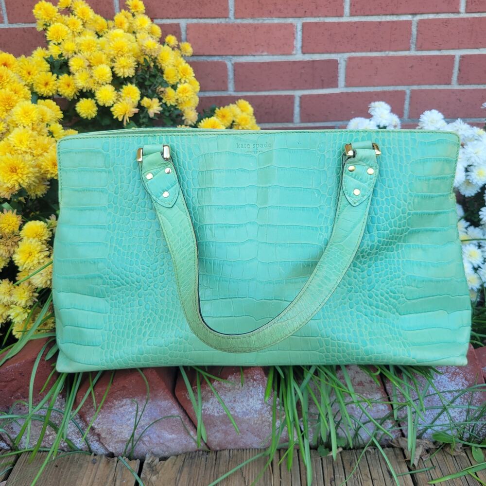 Kate Spade Green Faux Croc Embossed Leather Shoulder Bag | Style 14258 | Gold